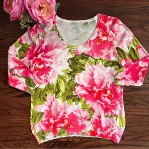 Roz & Ali cabbage rose embellished sweater, size XL